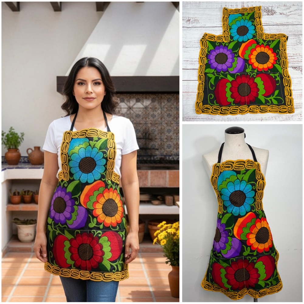 Colorful Mexican Embroidered Zinacantan Floral Artisan Apron